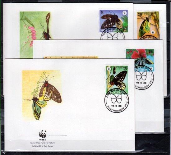 Papua New Guinea, Scott cat. 697-700. Butterflies, W.W.F. on 4 First day covers