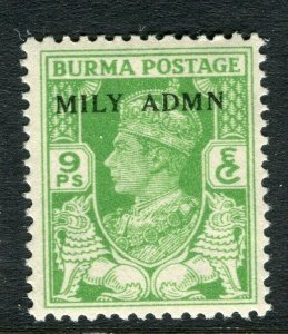 BURMA; 1945 early GVI MILY ADMIN issue fine Mint hinged 9p. value