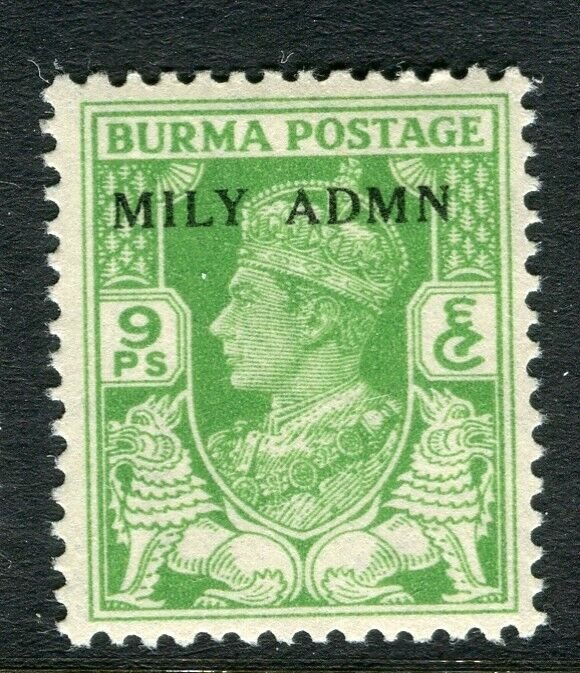 BURMA; 1945 early GVI MILY ADMIN issue fine Mint hinged 9p. value