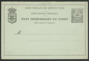 BELGIAN CONGO 15c postcard with reply card attached - fine unused..........51234