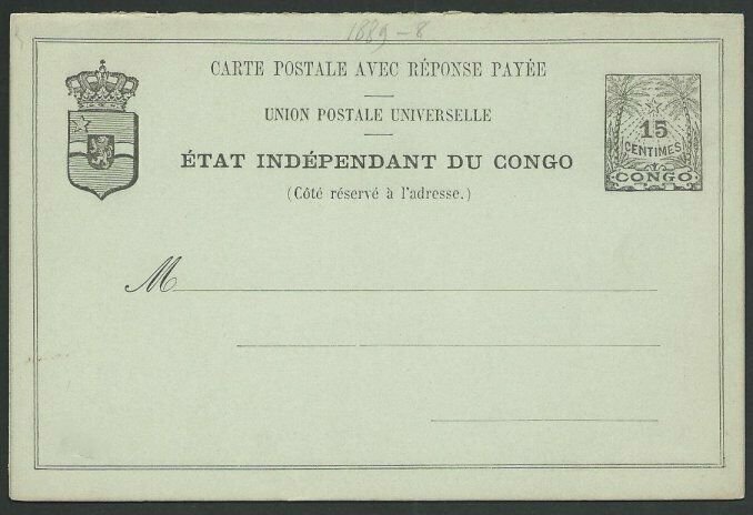 BELGIAN CONGO 15c postcard with reply card attached - fine unused..........51234