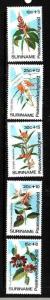 Suriname-Sc#B203-7-unused NH semi-postal set-Tropical Flowers-1974-