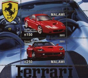 Malawi Ferrari Luxury Sport Car 575M Maranello Sov. Sheet of 2 Stamps Mint NH 