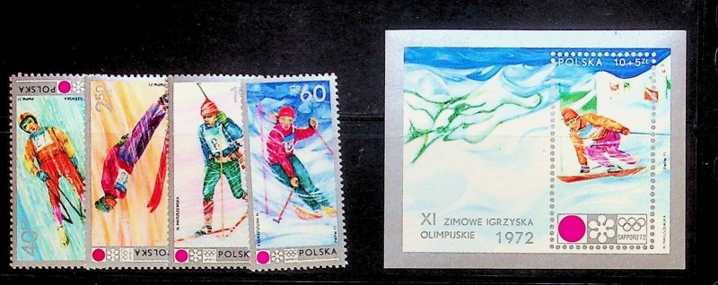 POLAND Sc 1871-4+B124 NH SET+S/S OF 1972 - OLYMPICS - (CS25)