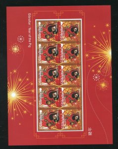 Gibraltar 1699 Chinese Lunar New Year of the Pig Stamp Sheet 2019