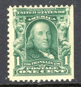 [ST]   US #300 Mint-NH OG ~1902-3 Green 1c Franklin ~ Fresh & Sound  