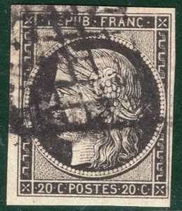 FRANCE Classic Stamp 20c Black CERES Used {samwells-covers}YOG89