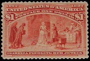 U.S. #241 Unused OG H; $1 Isabella Pledging Jewels (1893)