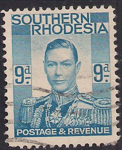 Southern Rhodesia 1937 KGV1 9d Pale Blue used SG 46 ( A1344 )