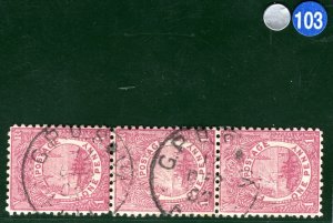 FIJI QV Stamps Strip of Three 1d GPO 1902 CDS Used {samwells}SBLUE103