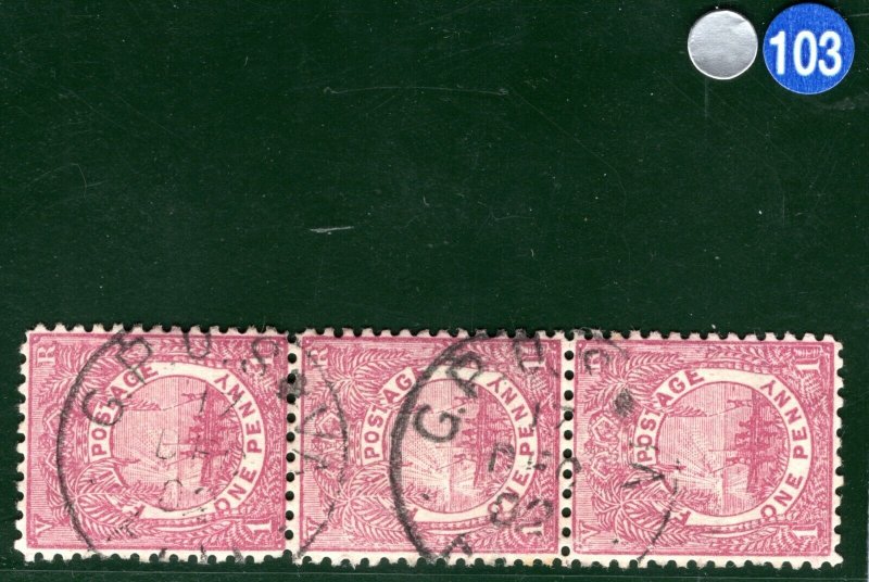 FIJI QV Stamps Strip of Three 1d GPO 1902 CDS Used {samwells}SBLUE103