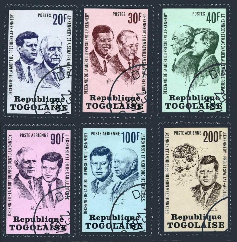 Togo 856-858,C206-C208,CTO.Mi 1003-1008A. John F.Kennedy,1973.Politicians,
