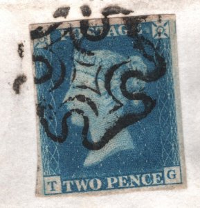 GB 1840 TWO PENCE BLUE SG5 2d Plate 2 (TG) Large Part Cover 1841 Cat £2,750-106m