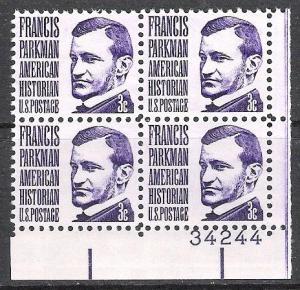 US Plate Block #1281 Francis Parkman MNH