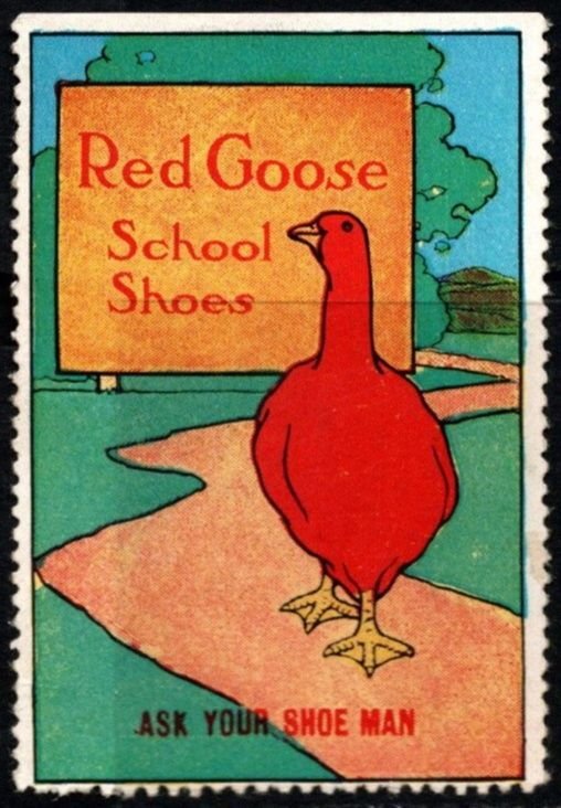 Vintage US Advertising Poster Stamp Red Goose School Shoes Unused No Gum