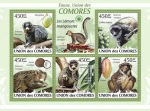 COMORES 2009 SHEET MONGOOSE LEMURS MANGOUSTES MONKEYS WILDLIFE FRUITS cm9402a
