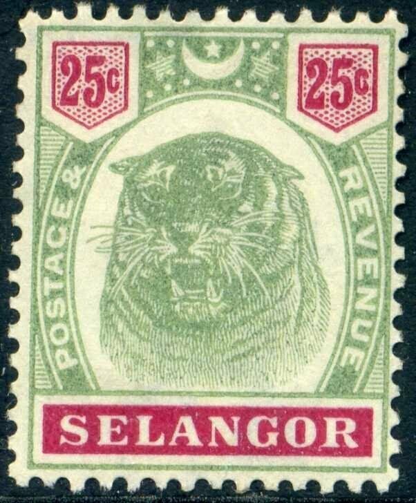 SELANGOR 1896 25c Green and Carmine SG58 MOUNTED MINT