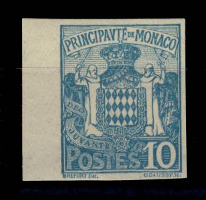 MONACO - 1924 - 10c Bleu-Clair n°76  NON DENTELÉ - NEUF** BORD DE FEUILLE