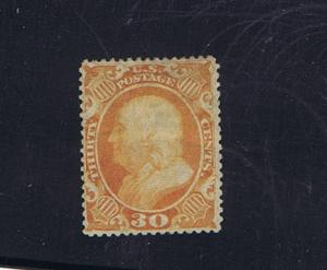 SCOTT #38, VF UNUSED, OG, HINGED, ORANGE 30c,1860, WITH PF CERT