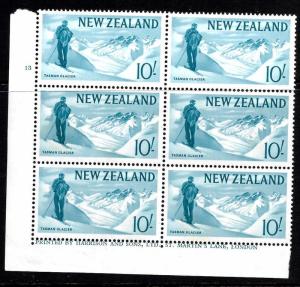 NEW ZEALAND 1960  10/- PICTORIAL MNH   PLATE BLK 6   #13