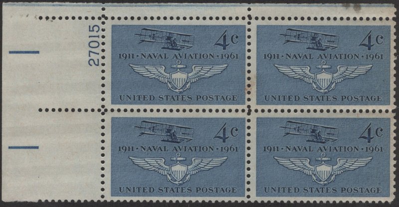 SC#1185 4¢ Naval Aviation Anniversary Plate Block: UL #27015 (1961) MNH/DG