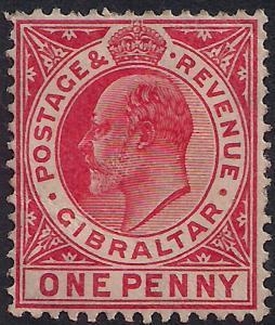 Gibraltar 1906 - 11 KEV11 1d Carmine Red Unused SG 67 ( J1399 )