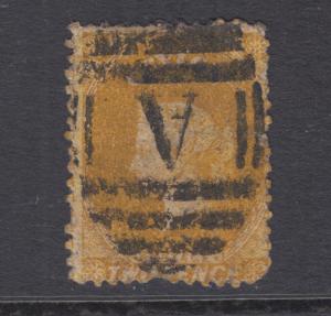 Ceylon SG 51, Sc 49 used. 1866 2p ochre QV, excellent Colombo A cancel, faults