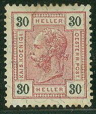 AUSTRIA #100 30h red violet, og, LH, VF, Scott $55.00