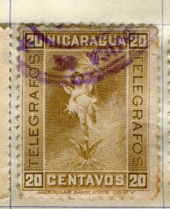 NICARAGUA; 1890s early classic TELEGRAFOS issue used 20c. value