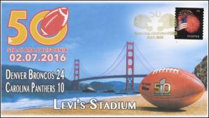 2016, Superbowl 50, Santa Clara CA, Gold Postmark, 16-063