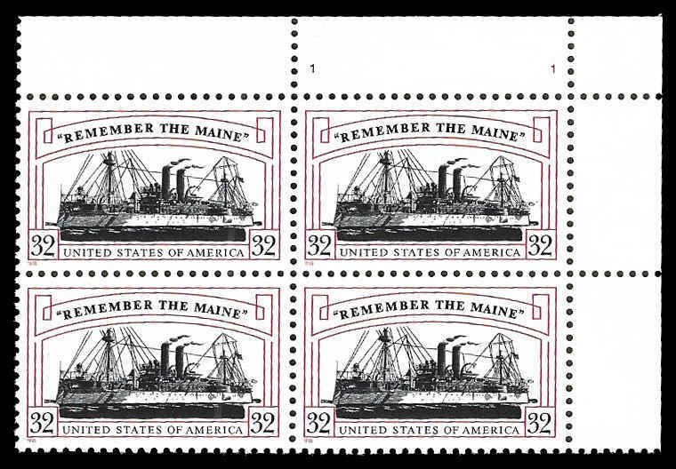 PCBstamps   US #3192 PB $1.28(4x32c)Remember/Maine, MNH, (PB-2)