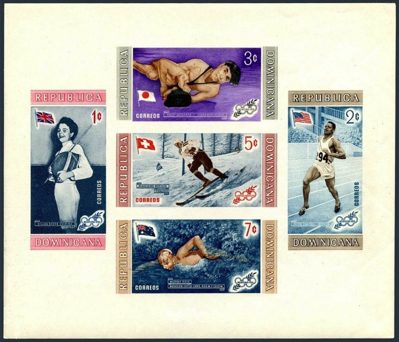 Dominican Rep 505a,C108a imperf sheets,MNH.Olympics Melbourne-1956.Winners,flags