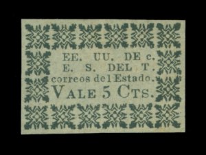 COLOMBIA 1870 - TOLIMA -  5c black on blue wove paper  Scott# 5 mint MH VF