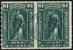 R173 $1.00 Documentary Stamp: Horizontal Pair (1898) Circular Date Stamped