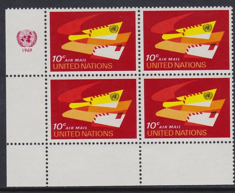 C14 United Nations 1969 Airmail Inscription Block MNH