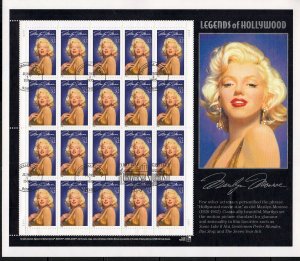 U.S. 1995 -  32c Marilyn Monroe - Sheet  (on piece) w/ First Day Cancel # 2967