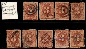 US J17 Used. Ten mostly different cancels