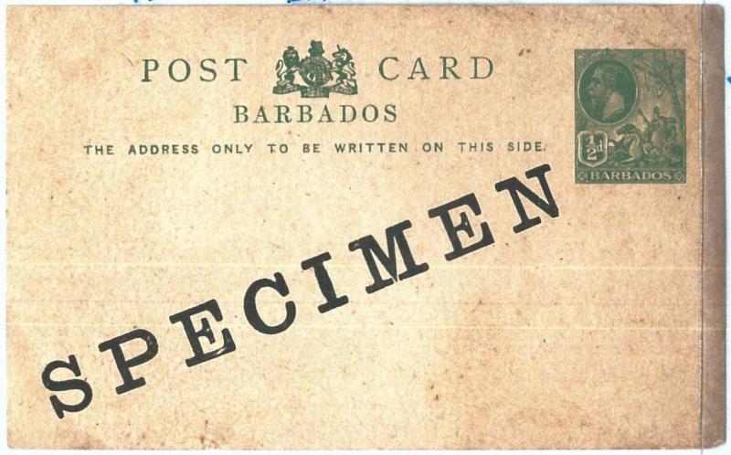 69065 - BARBADOS  - POSTAL HISTORY -   STATIONERY CARD  H & G # 11A - SPECIMEN