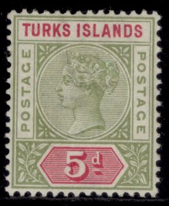 TURKS & CAICOS ISLANDS QV SG72, 5d olive-green & carmine, LH MINT. Cat £12.