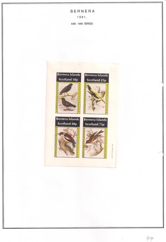 SCOTLAND - BERNERA - 1981 - Birds (3) - 4v Imperf Sheet - MLH