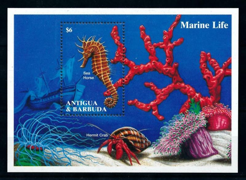 [99628] Antigua & Barbuda 1994 Marine Life Sea horse Crab Souvenir Sheet MNH