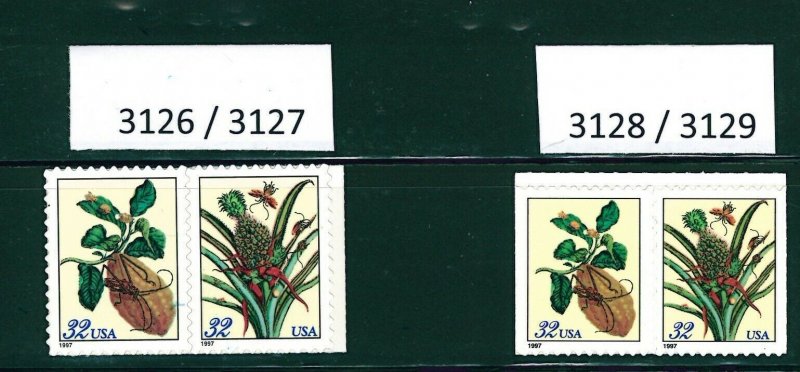 US Scott # 3126, 3127, 3128, & 3129 /1997 Set of Pairs Merian Botanical