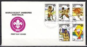 Lesotho, Scott cat. 593-597. Scout Jamboree issue. First day cover.