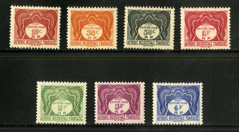 FRENCH WEST AFRICA J1-J7 PART SET SCV $4.10 BIN $1.75 NUMERICAL