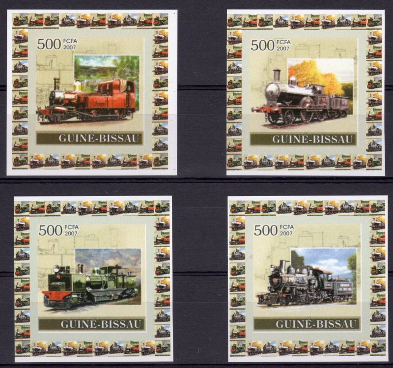 Guinea-Bissau 2007 Locomotives 4 Souvenir Sheets Imperforated MNH