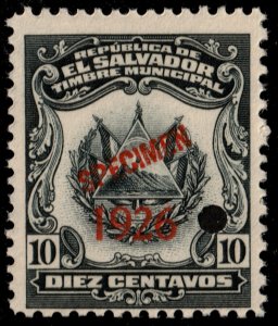 ✔️ EL SALVADOR 1926 (1920) COAT OF ARMS MUNICIPAL REVENUE 10 CTVS MNH [030]