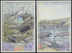 GHANA Sc # 2256-7a-f CPL MNH SET of 2  SHEETLETS of 6 STAMPS EACH WHALES