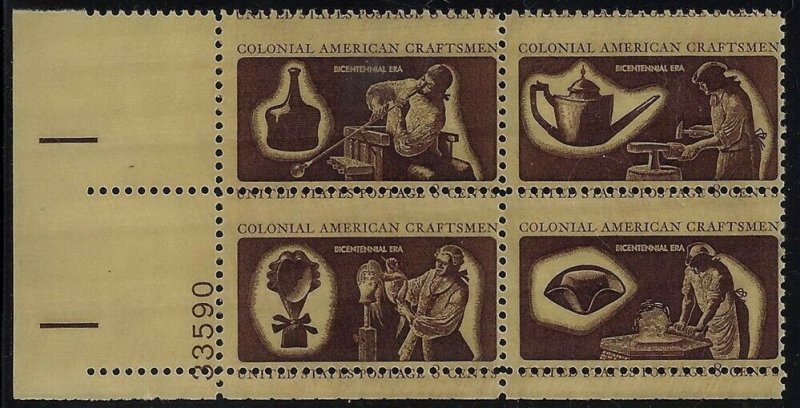 1456 - 1459a Misperf Error / EFO Pl# Blk American Bicentennial Craftsmen MNH 