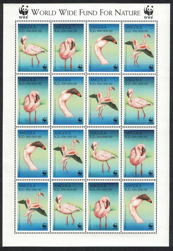 Angola Birds WWF Lesser Flamingo Sheetlet of 4 sets SG#1402-1405 MI#1321-1324