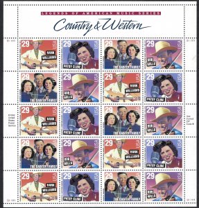 United States #2771-2774  29¢ Country Western Singers (1993).  Mini-sheet MNH